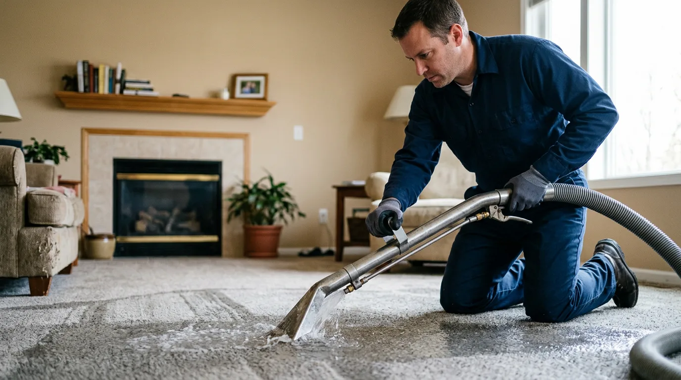 Water damage restoration technician working near Sandwich, IL